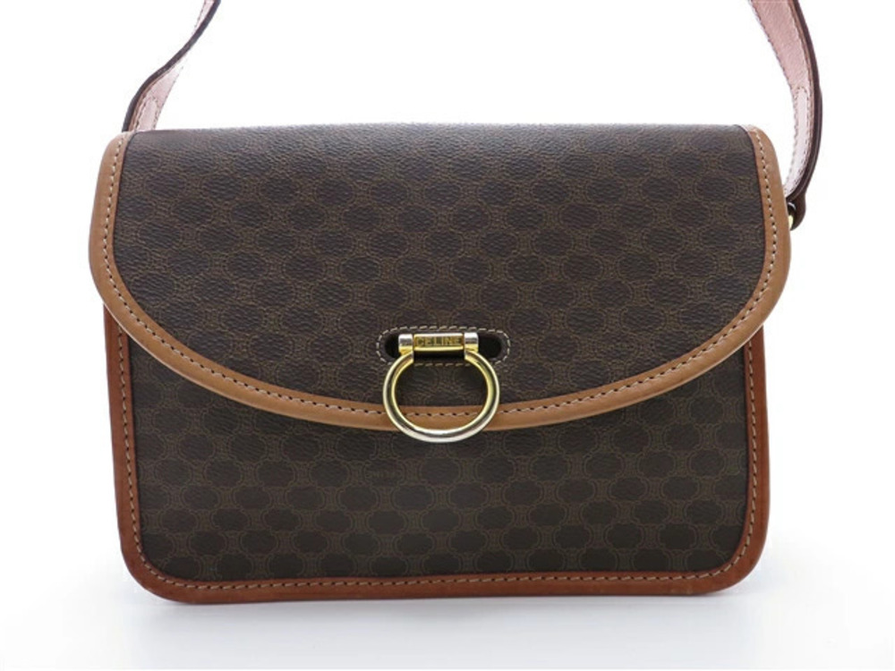 Celine Macadam Shoulder Bag Brown Leather
